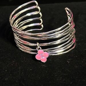 Elegant Silver Bracelet with Pink Flower Charm